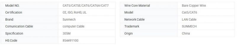 Indoor or Outdoor 4pair 23AWG Bare Copper or CCA 305m 1000FT Pull Box LAN Cable FTP CAT6 SFTP CAT6 UTP CAT6 LAN Cable