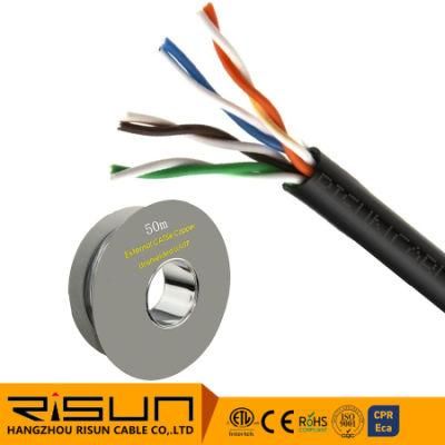 External Cat5e Outdoor Use Copper Ethernet Network Cable Reel UTP 50m Black