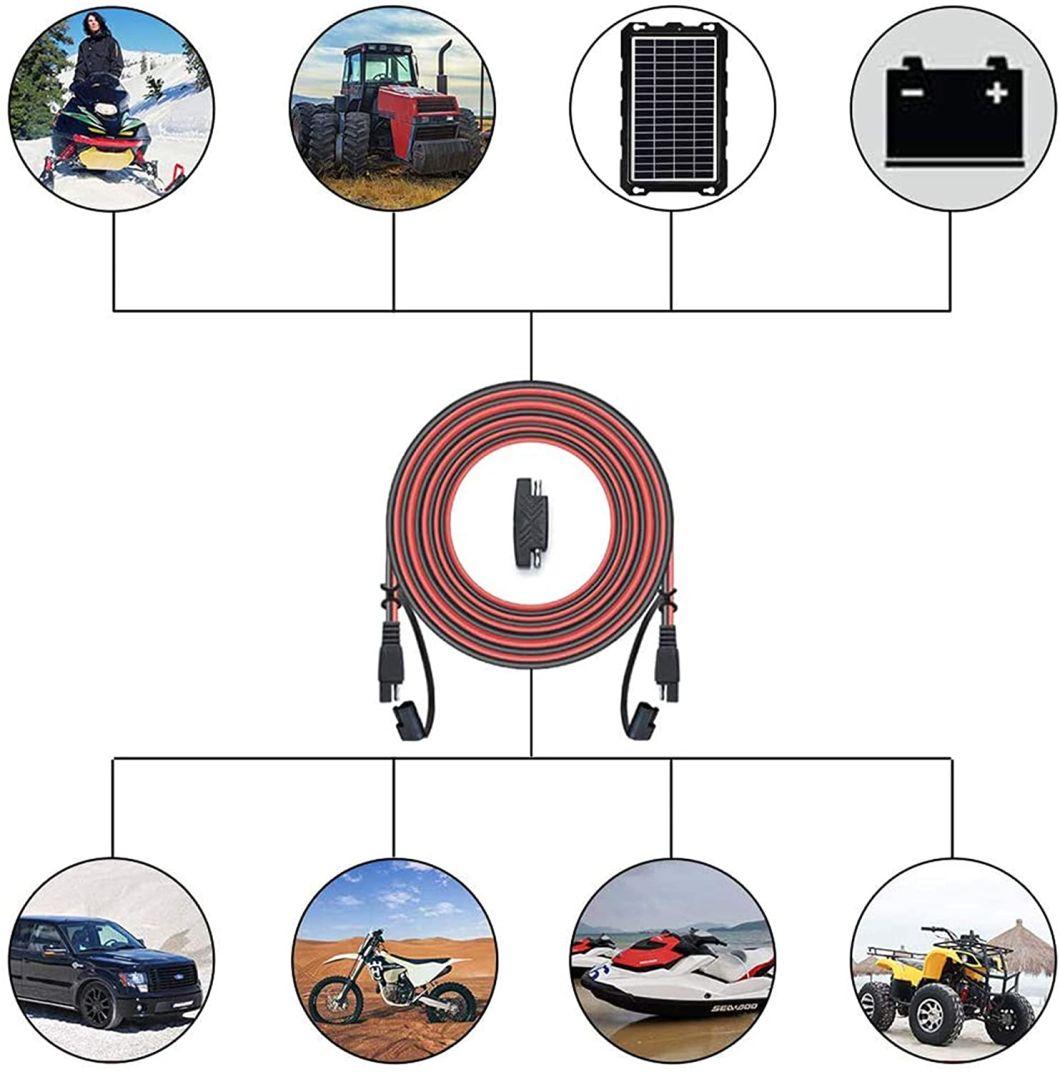 SAE Extension Cable 16AWG- SAE to SAE Extension Cord12FT, SAE 2pin Bullet Quick Connect 16AWG Heavy Duty Wire Harness with Waterproof Cap