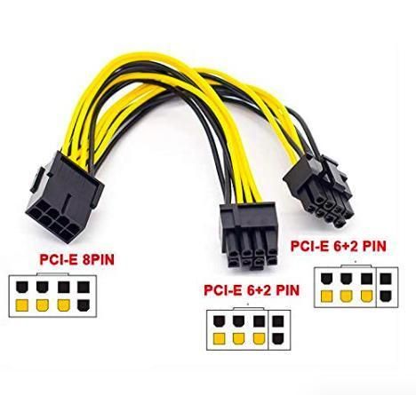 20cm PC Power Supply GPU Pcie 8 Pin to Double Dual 8 Pin (6+2) Splitter Extension Power Cable