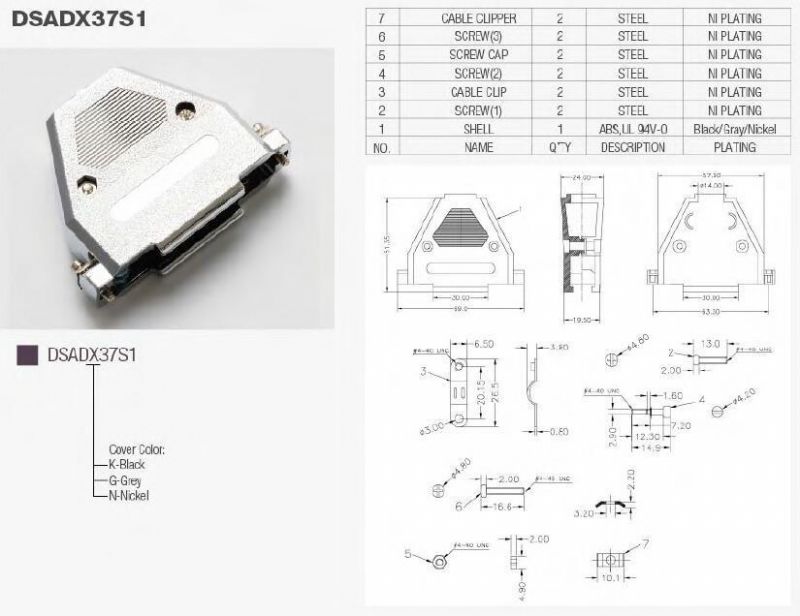 D-SUB Plug Plastic Dsadx37s1 Cover Connector