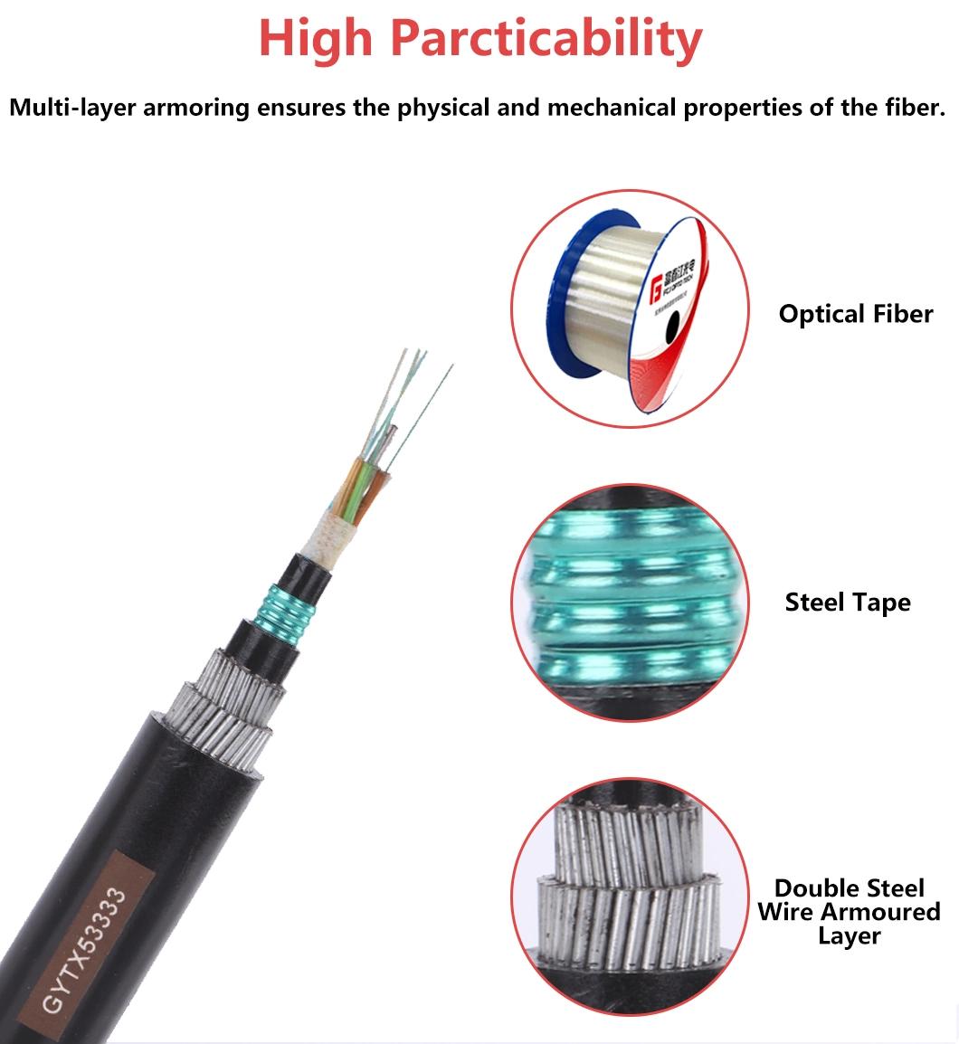 Hot Sales China Manufacturer Outdoor Fiber Cable Armored PE Loose Tube Fiber Optic Cable GYTY53 G652D/G657A1/G657A2 for Direct Buried Method