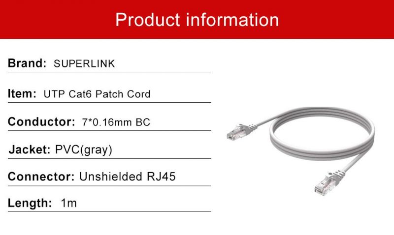 LAN Cable UTP CAT6 Cable Patch Cord 7*0.16mm Bc 1m Gray