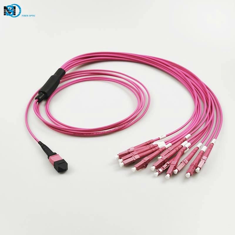 Factory Supply MTP to LC 12f 24f Cores Om4 Fiber Optic Patch Cord Jumper Breakout Cable
