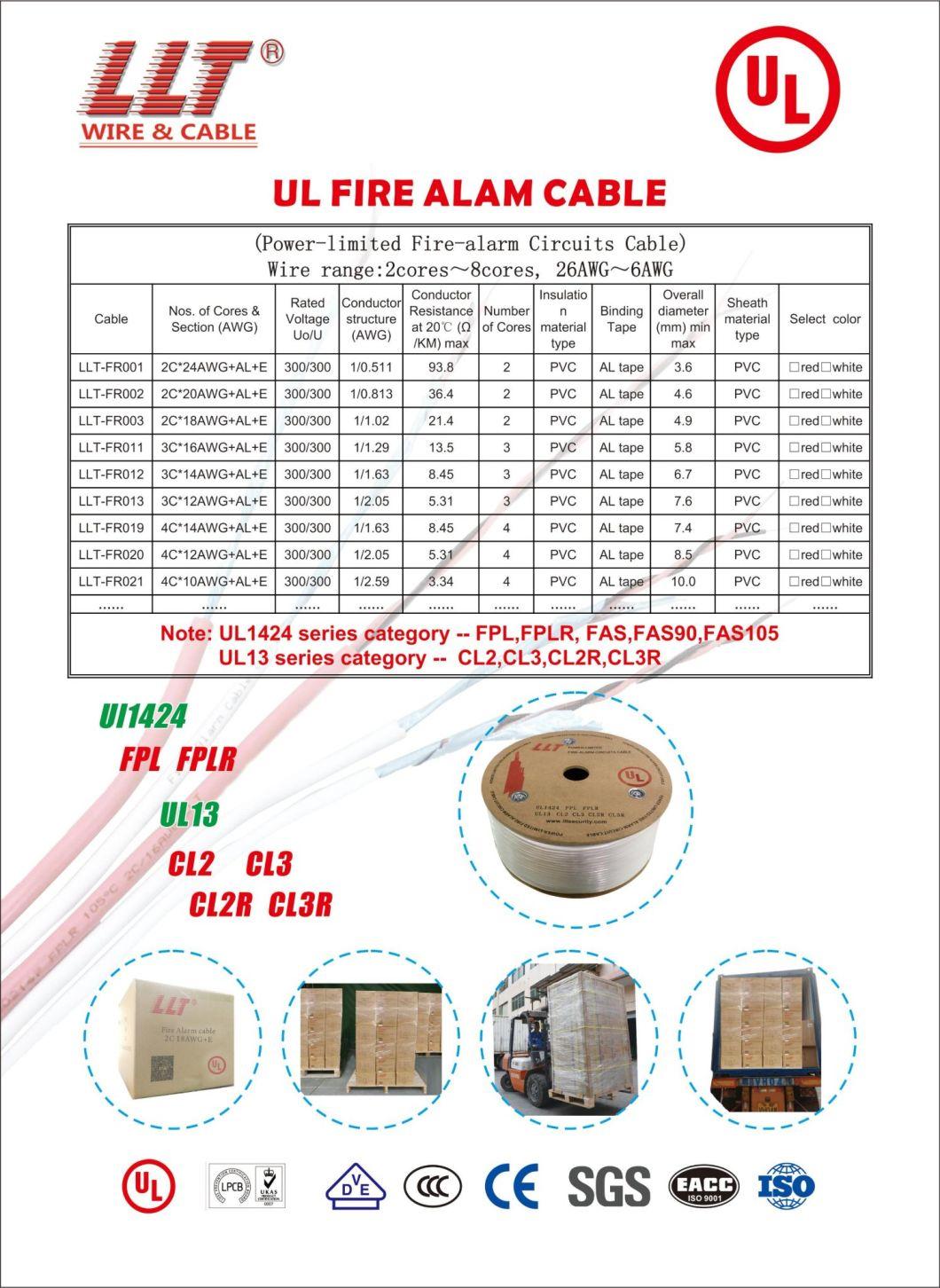 Llt UL Listed Fplr Power-Limited Fire Alarm Cable 2c X 1.5mm Shielded