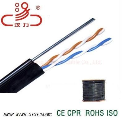 Filled Drop Wire 2 Pair Messenger Telephone Cable