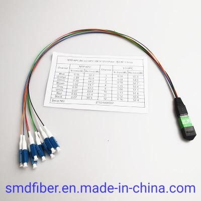 8fiber Male MTP/APC to LC/Upc Fan out 0.9mm 12 Color Fiber Optic Patch Cord MTP/LC Harness Cables