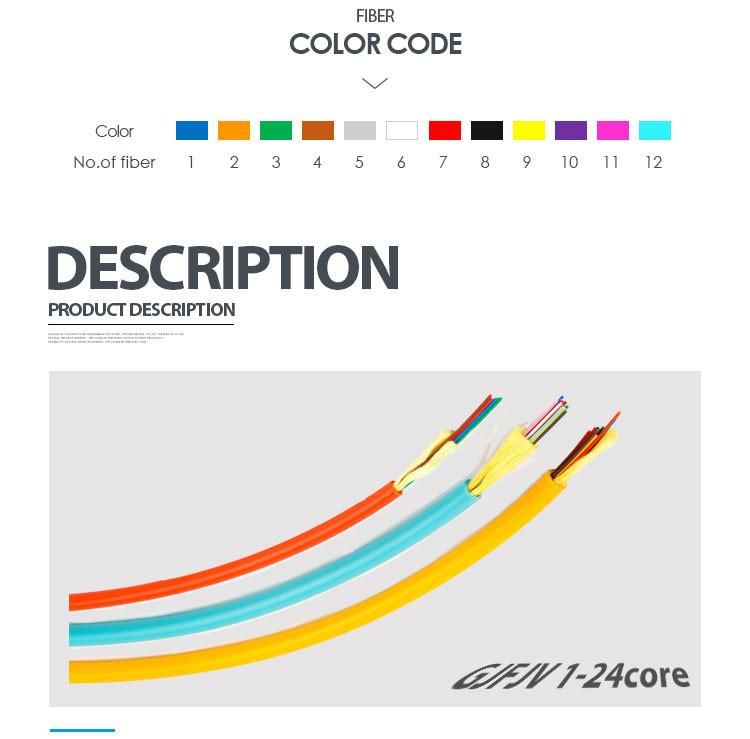 Good Anti-Interference Indoor Multipurpose Distribution Cable GJFJV Multi Mode 12 Core Indoor Coaxial Fiber Optical Cable