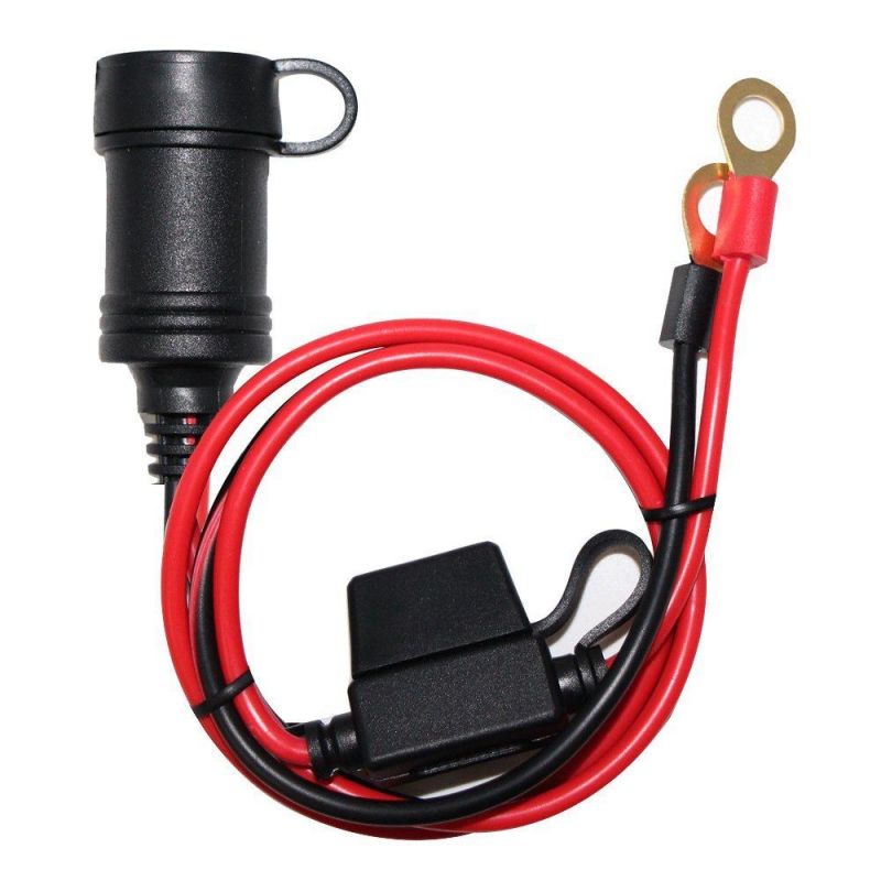 12V 3FT Car Cigarette Lighter O Ring Terminal Connector Harness Extension Charge Cable, Fused 10A