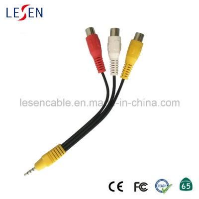 AV Cable, 3.5mm 4 Cores Stereo to 3 RCA Jack