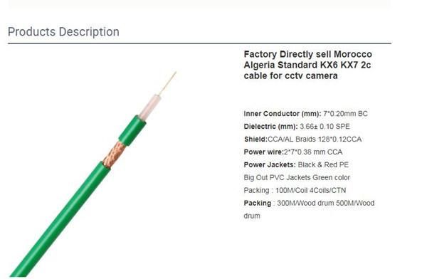 Sale Factory Directly Sell Morocco Algeria Standard Kx6 Kx7 2c Cable for CCTV Camera BNC DC Cable