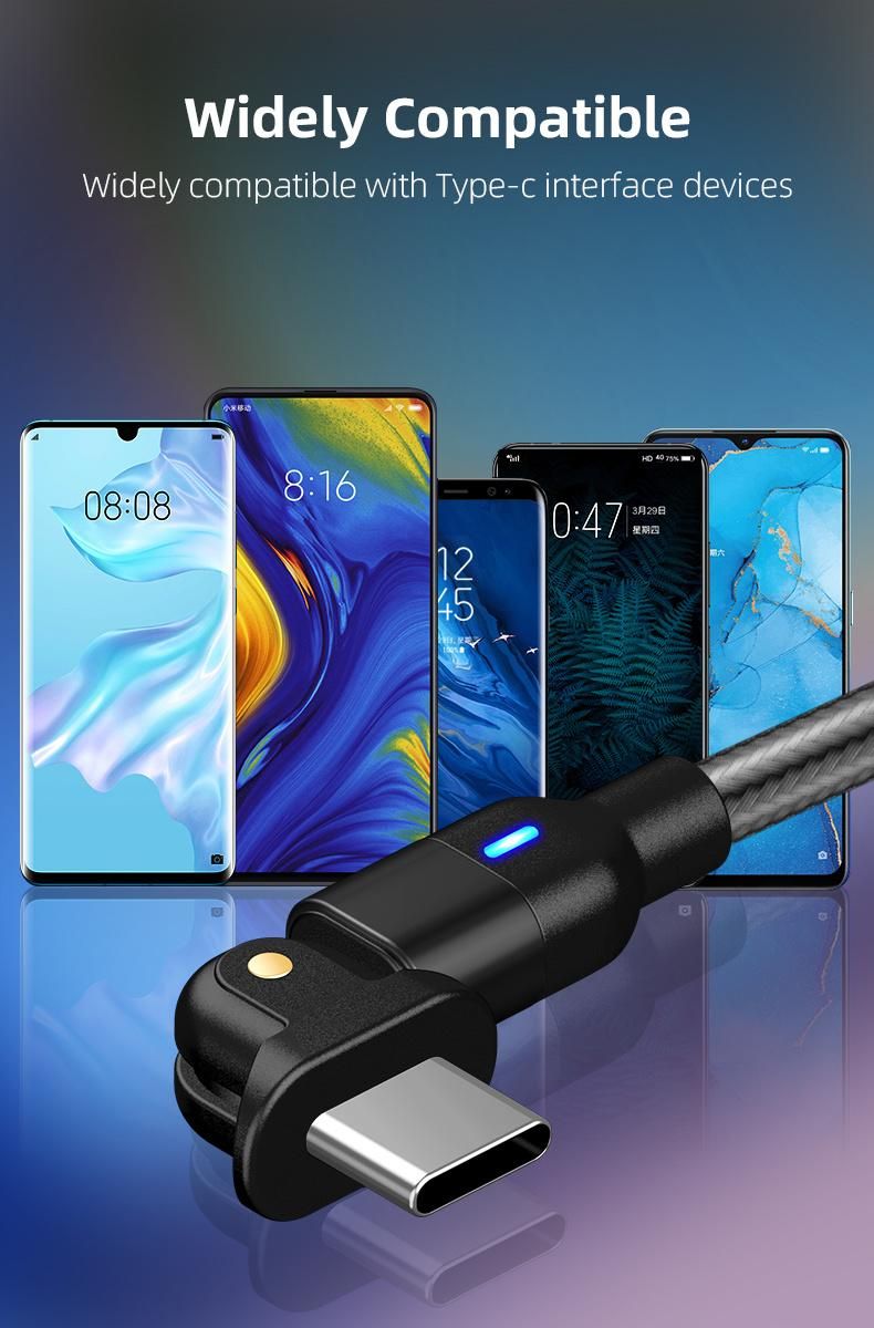 New Style L- Shape 180 Rotation Durable 3FT 6FT Type C USB C Fast Quick USB Charging Cable for Smart Phone