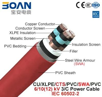 Cu/XLPE/Cts/PVC/Swa/PVC, Power Cable, 6/10 (12) Kv, 3/C (IEC 60502-2)