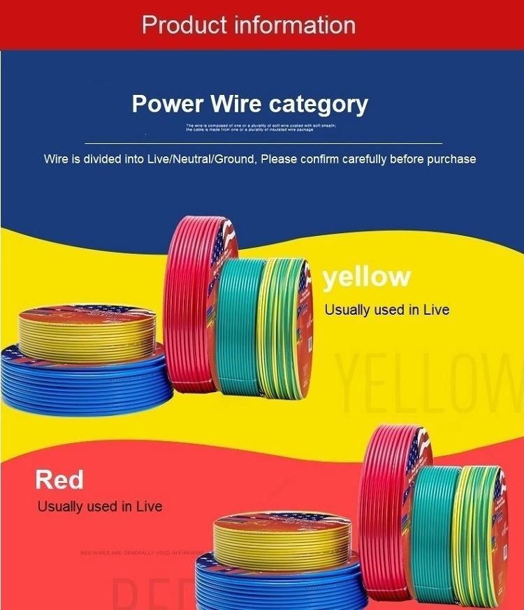 PVC Power Cable 3G 0.5mm Ruu Ht Cable 1core 2core 3core 95mm 100FT Red Electric Wire for Wiring System Engineering