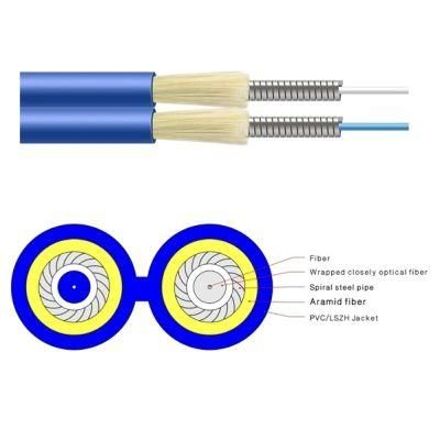 FTTH Indoor Gjsfjbv 2 Core Fiber Optic Multi-Core Double Tube Spiral Armored Cable G657A1 and G657A2