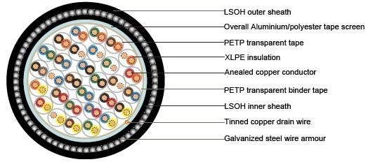 1.5mm 2.5mm Pair Cu Drain Wire XLPE Is OS Swa LSZH Armoured Instrument Cable