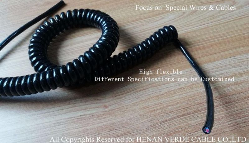 Oil and UV Resistant PU Sheath Spring Spiral Electric Power Cables Coiled Cable