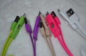 2015 Hot Selling Multi-Function Colorful Flat 2 in 1 Mobilephone USB Data Charging Cable for Android and Phone 5/5s/6s/6p