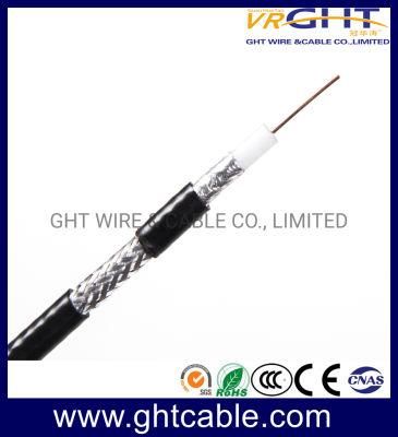 1.02mmccs, 4.8mmfpe, 128*0.12mmalmg, Od: 6.8mm Black PVC Coaxial Cable RG6