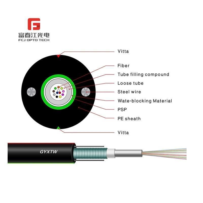 Central Loose Tube Armored Cable GYXTW HDPE Outdoor FTTH Fiber Optic Cable Fuchunjiang