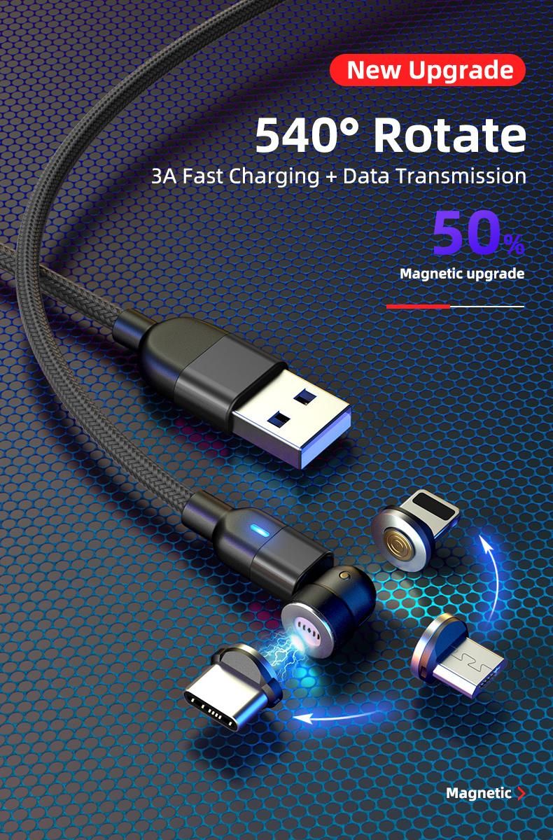 3-in-One Magnetic Data Cable Is Suitable Light Cable 3A Fast Charging Data Lightning Cable for Apple Android Type-C