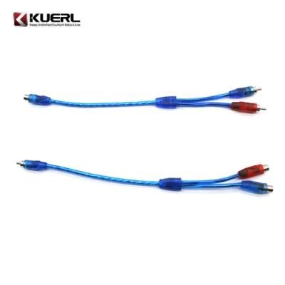 Blue Automotive Amplifier Audio RCA Cable Wire Hot One Female Two Male Signal Audio Cable for Car