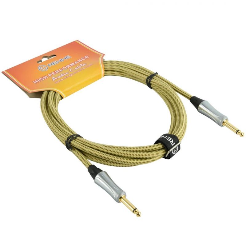 Guitar Cable Nylon 10FT 1/4 Inch 6.35mm Gold Straight Ts to Ts Electric Guitar and Bass Audio Cord Professional Instrument Wire OFC CCA 22/24 AWG Guage Colors