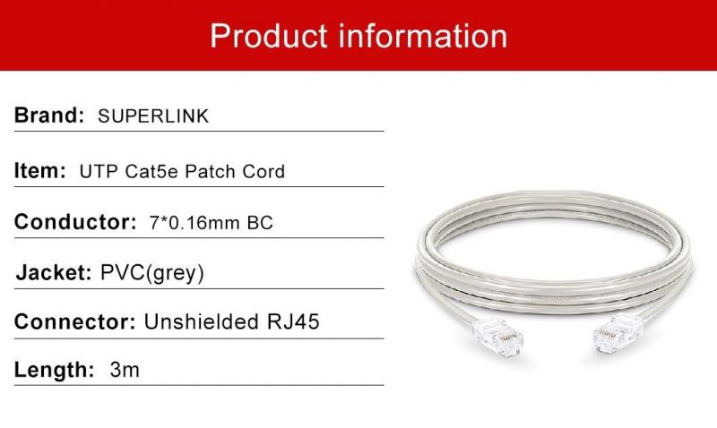 Hy5p01gy-3 Patch Cord LAN Cable UTP Cat5e Copper Conductor 3m Communication Computer Cable