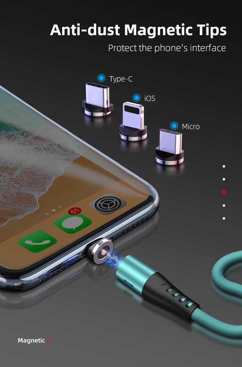 3 in 1 Fast Charging Silicone 1m Magnet Micro USB Charging Line Magnetic Data Sync USB Cable for iPhone 13 PRO