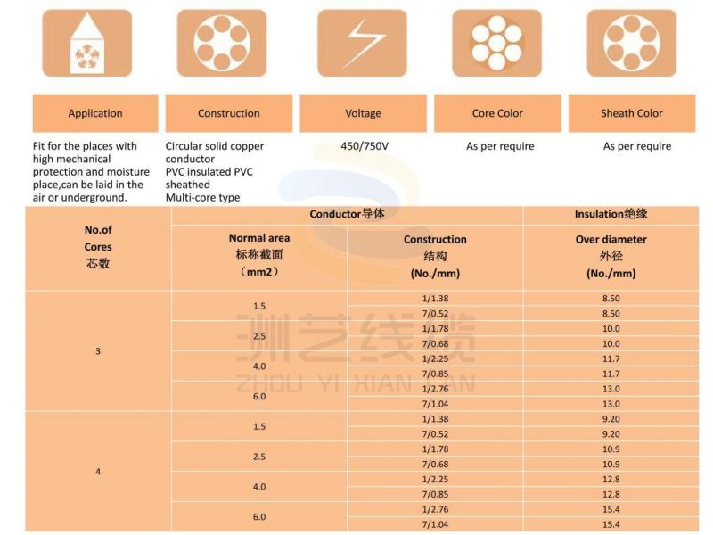 BVV Double PVC Multi Cores Round Copper Conductor Electric Cable