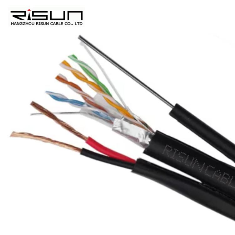 FTP Cat5e+2c+Ms Outdoor Siamese Cable with Galvanized Steel Messenger Drop Wire