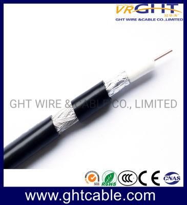 0.7mmccs, 4.8mmfpe, 32*0.12mmalmg, Od: 6.6mm Black PVC Coaxial Cable RG6 75ohm