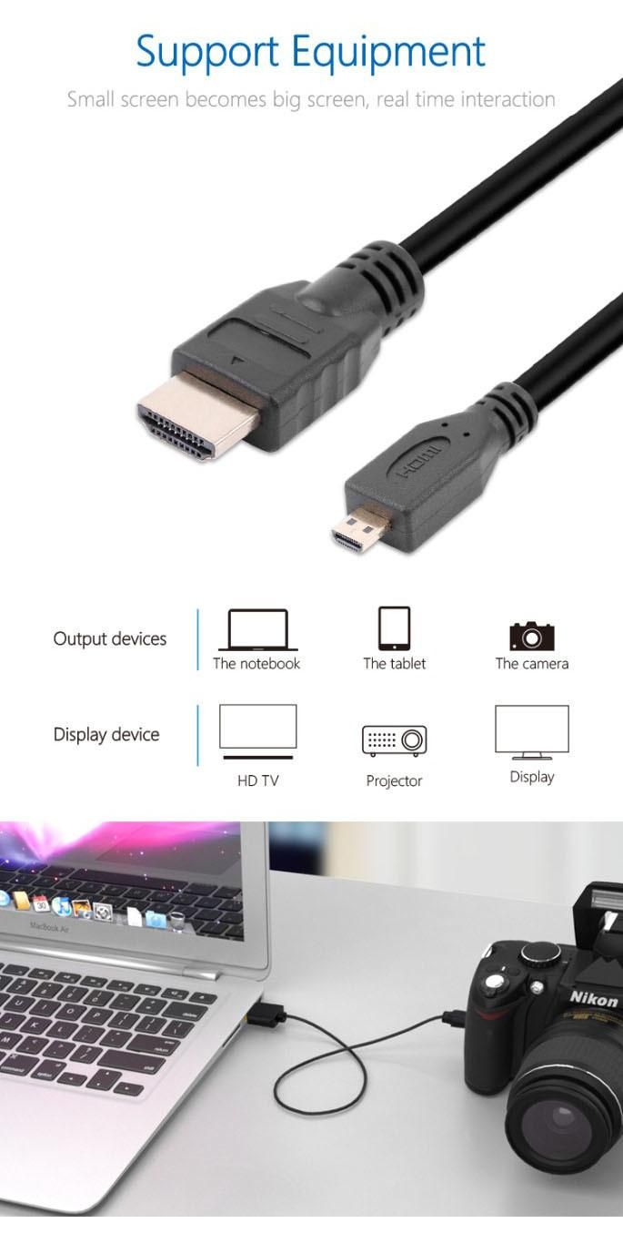 High Speed HDMI a Male to Micro Male HDMI Cable Gold Plated Ethernet 3D Version 1.4V