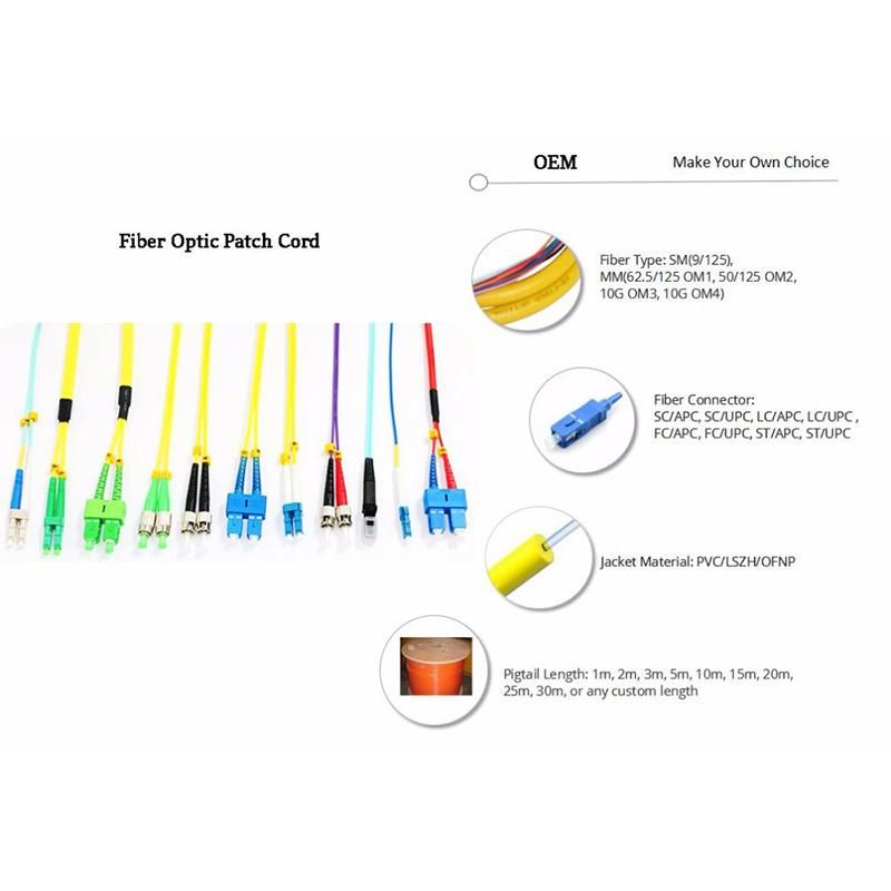 Single Mode Sc Optic Fiber Patch Cord 3m 5m 10m G652D Cable