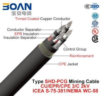 Type Shd-Pcg, Mining Cable, Cu/Epr/CPE, 3/C, 2kv (ICEA S-75-381/NEMA WC-58)