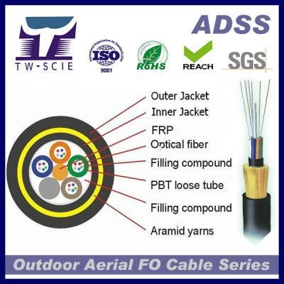 24cores All Dieletric ADSS Aerial Optical Fiber Cable in Power Line, G652. D Single Mode-G