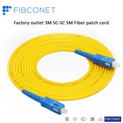 FTTH Single Mode 9/125 Simplex Sc/Upc Sc/Upc PVC LSZH Fiber Optic Patch Cord/Fiber Jumper/Patchcord