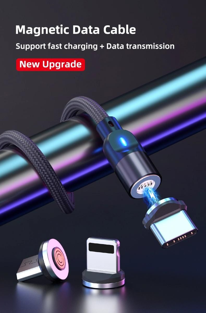 New Upgraded 540 Rotation 3A USB C Data Sync Cable Micro V8 Magnetic USB Charging Cable 3 in 1 Magnetic USB Cable