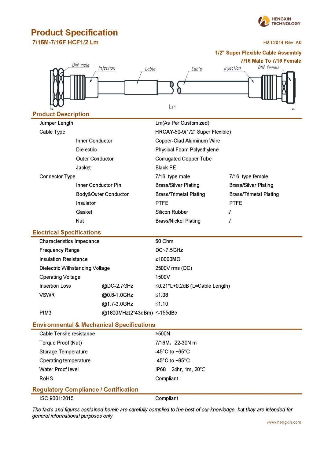 1/2" Super Flexible Cable Assembly 7/16 Male to 7/16 Female
