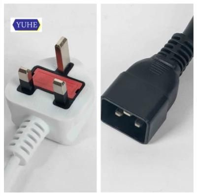 Saso Approval BS1363 Singapore 3 Lead White Black Fused Plug 0.5 0.75 mm IEC C20 Comnector PVC Power Cable