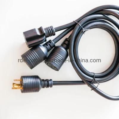 Power Extension Cord/Splitter, NEMA L6-30p to 2X NEMA L6-30r Y Splitter, Heavy Duty