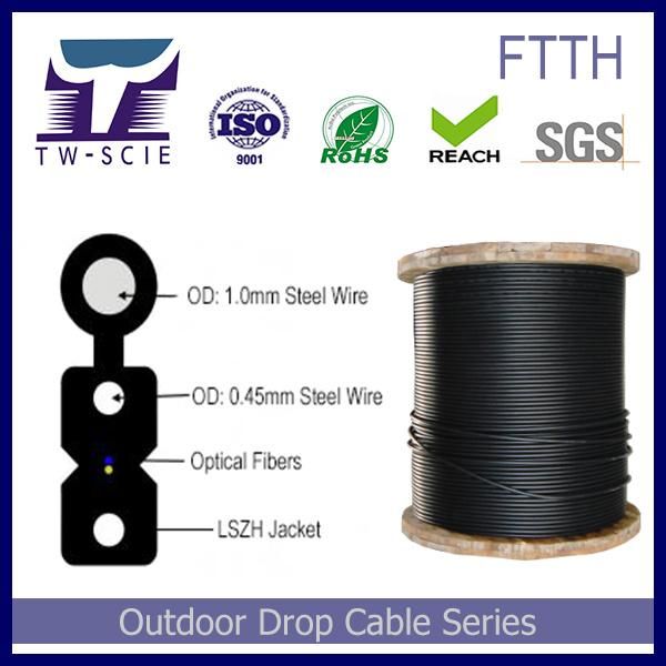 2 Core G657A1 FTTH Drop Cable with Self-Supporting Messenger