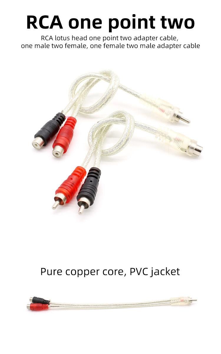 Audio Cable RCA Plug to RCA Plug Audio AMP 2 RCA One to Two Car Audio Lines