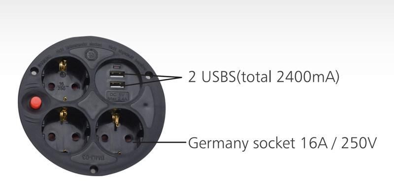 Jm0110A-Cr-17bu German Type Cable Reel with Children Protection and 2*Usbs