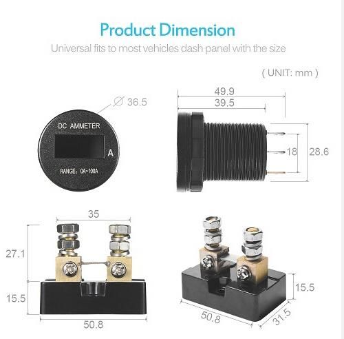 Monitor Digital Display Ampere Meter for Trailer Truck RV 12V