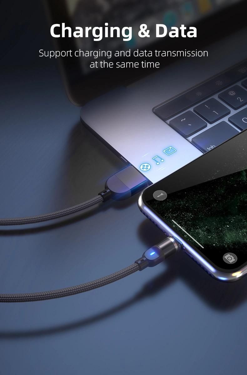 New Upgraded 540 Rotation 3A USB C Data Sync Cable Micro V8 Magnetic USB Charging Cable 3 in 1 Magnetic USB Cable