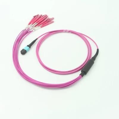 MPO/Female LC Om4 Fiber Optic Multimode Multicores 12 Cores 2.0mm Fanout Pigtails with 5 Meters