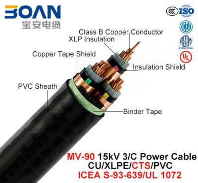 Mv-90, Power Cable, 15 Kv, 3/C, Cu/XLPE/Cts/PVC (ICEA S-93-639/NEMA WC71/UL 1072)