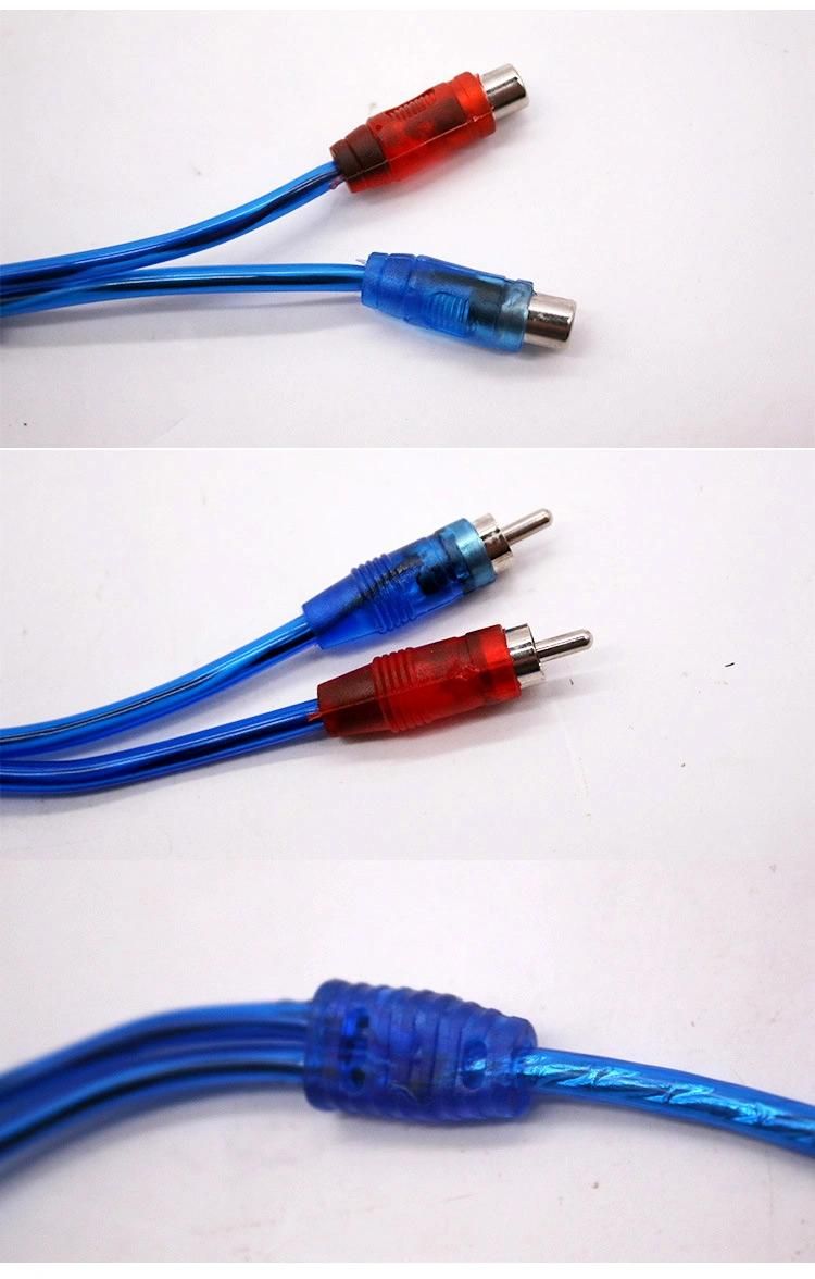 Blue Automotive Amplifier Audio RCA Cable Wire Hot One Female Two Male Signal Audio Cable for Car