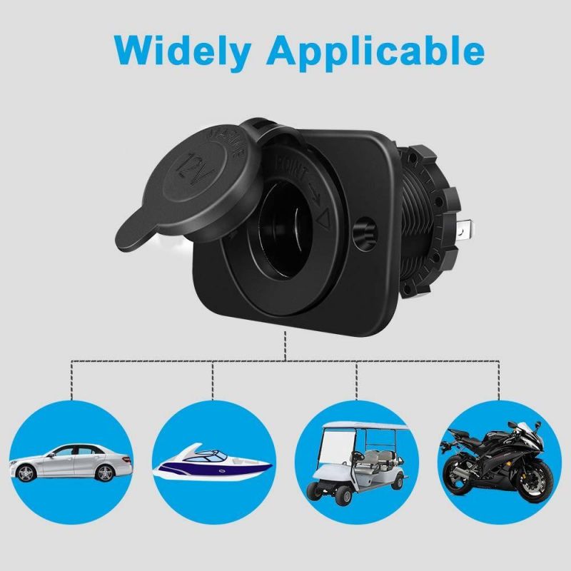 Cigarette Lighter Socket, 12V Power Outlet Receptacle for Car Marine Motorcycle ATV RV